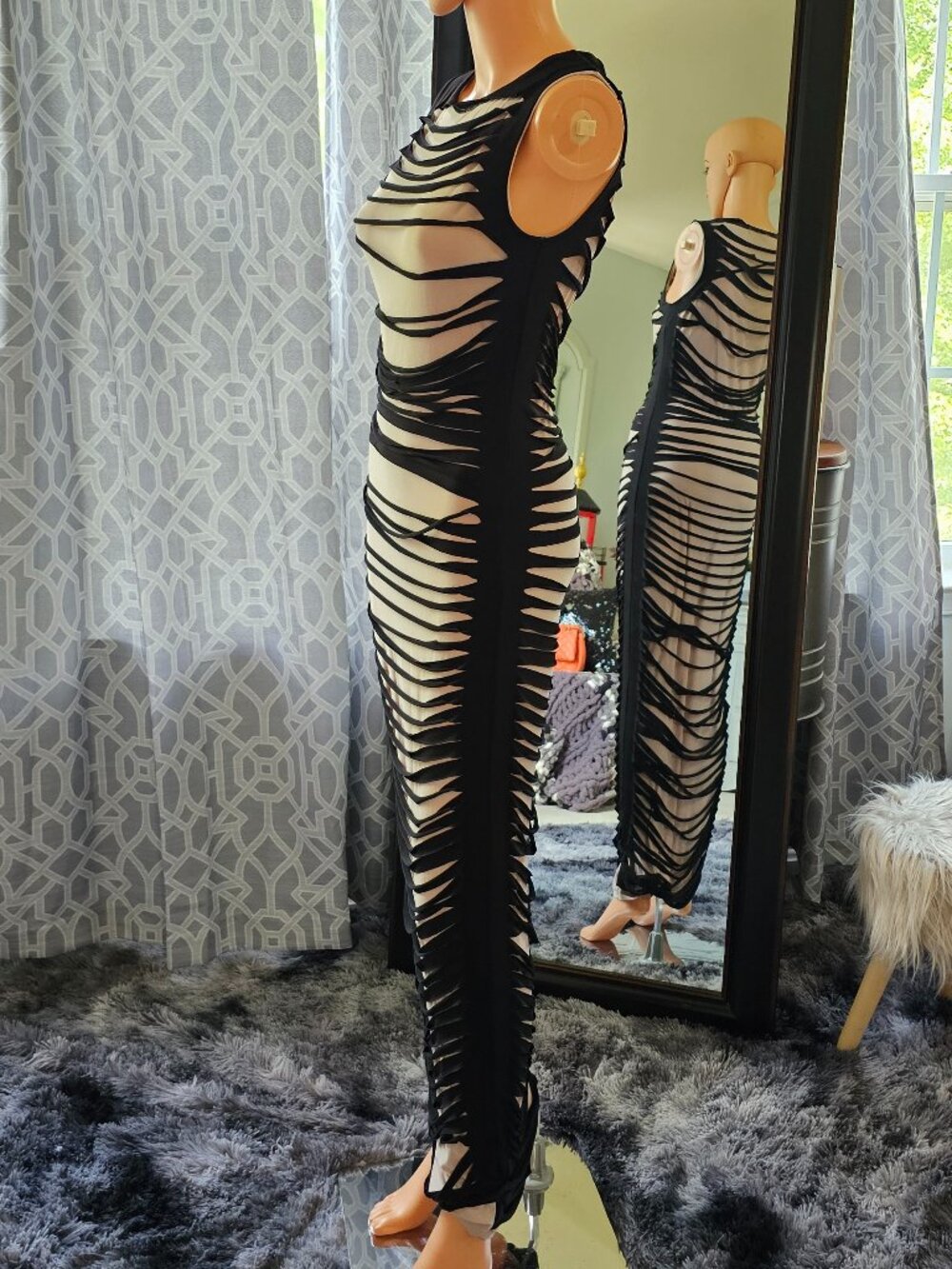 LAST POINT LİFE Nude‑Lined Black Shredded Illusion Maxi Dress – Size M - Picture 2 of 5